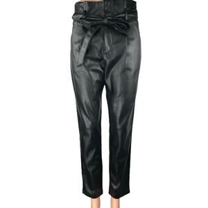 Lucy Paris Black Faux Vegan Leather Skinny High Waist Paperbag Trousers Pants S